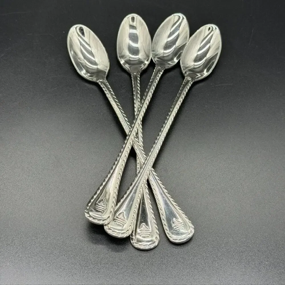 Wallace Nautica Iced Tea Spoon~Rope Edge~Sailboat~7 1/2
